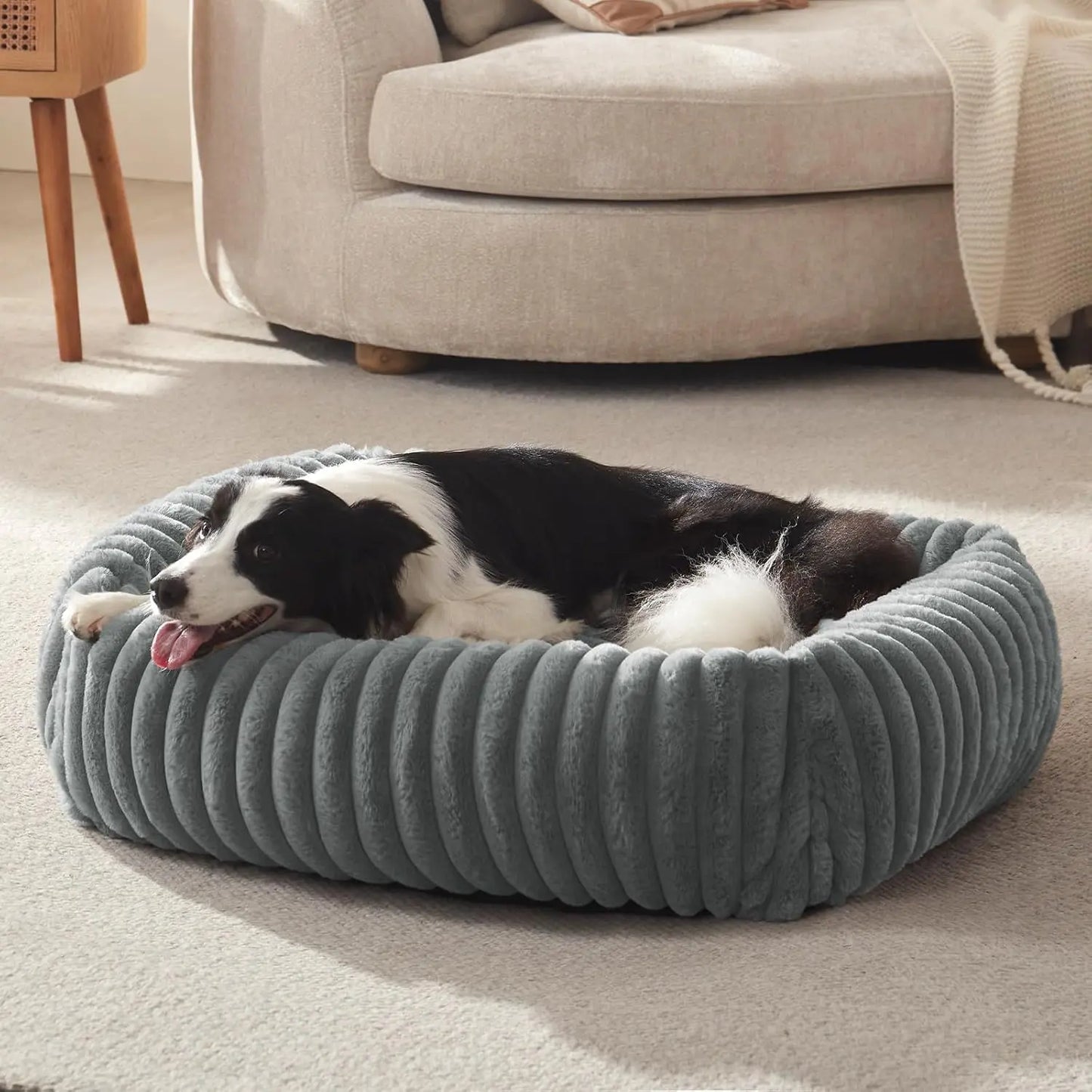 Luxurious Orthopedic Dog Bed for Small Dogs - Washable and Cozy Calming Cuddler with Anti-Slip Base in Grey (20"x19"x6")