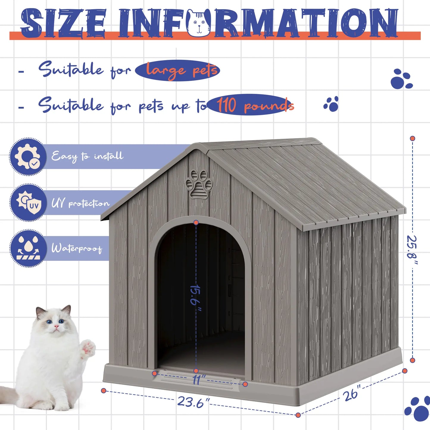 RIWENGO Elevated Waterproof Dog House - Cozy Shelter for Small to Large Dogs, Indoor & Outdoor Use, Easy to Clean & Assemble