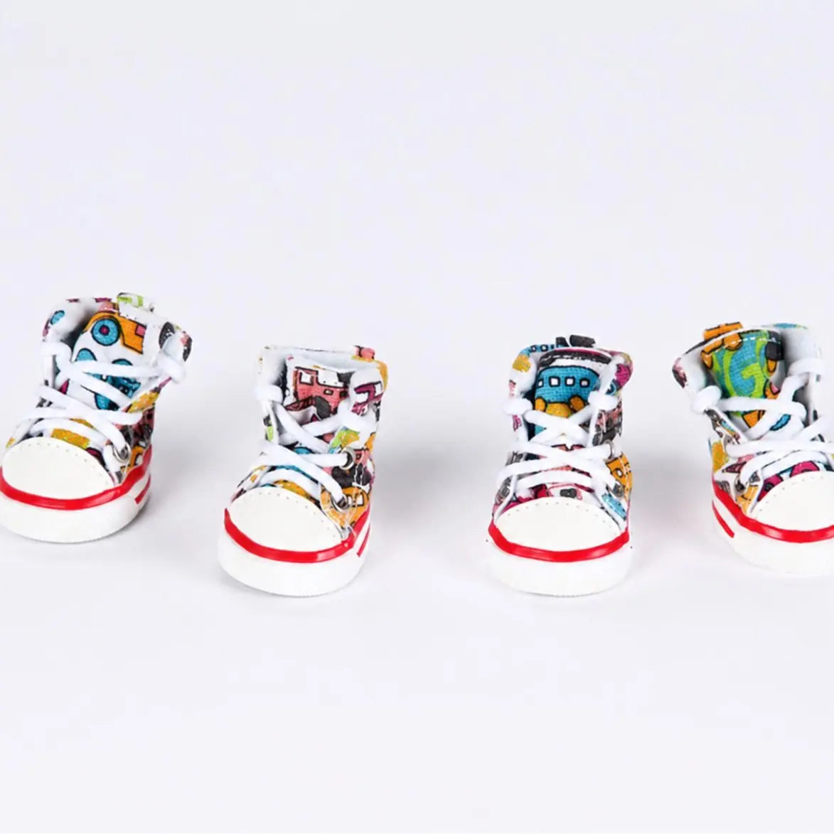 Stylish and Waterproof Denim Pet Sneakers - 4-Piece Anti-Slip Shoe Set for Small Dogs and Cats