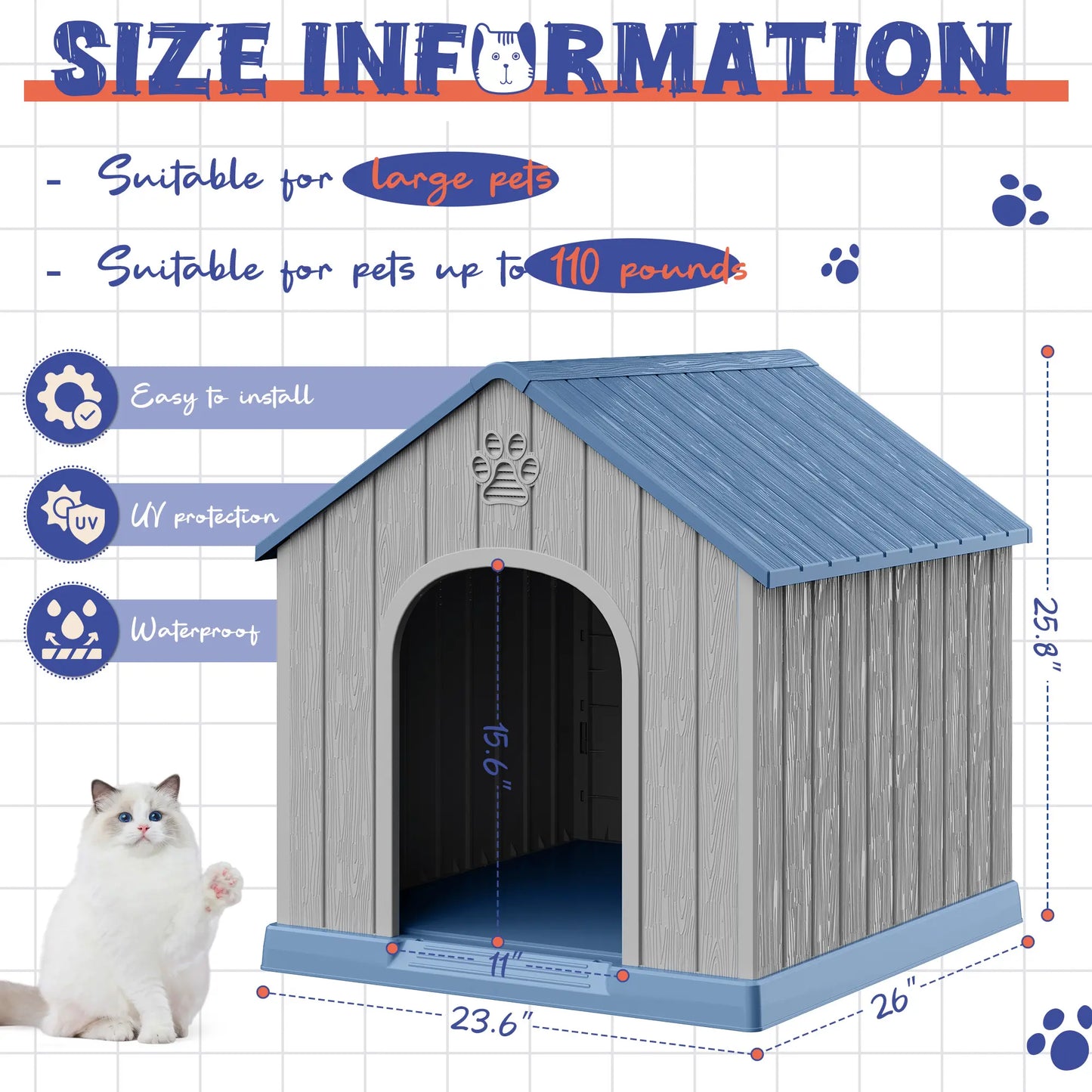 RIWENGO Elevated Waterproof Dog House - Cozy Shelter for Small to Large Dogs, Indoor & Outdoor Use, Easy to Clean & Assemble