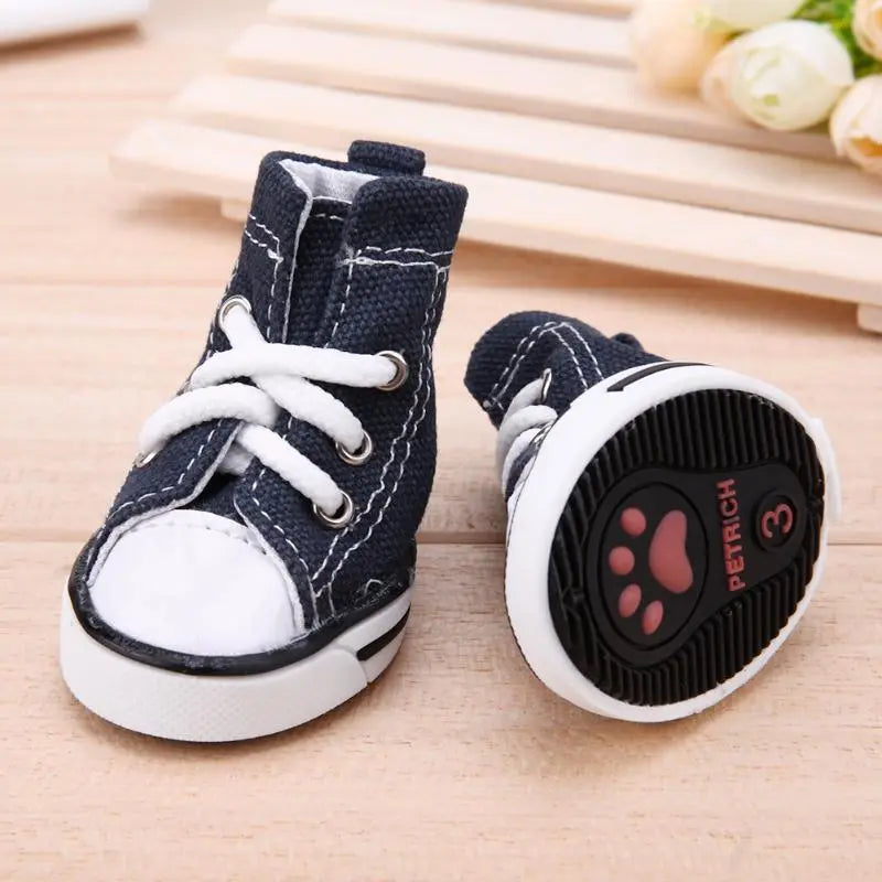 Stylish and Waterproof Denim Pet Sneakers - 4-Piece Anti-Slip Shoe Set for Small Dogs and Cats
