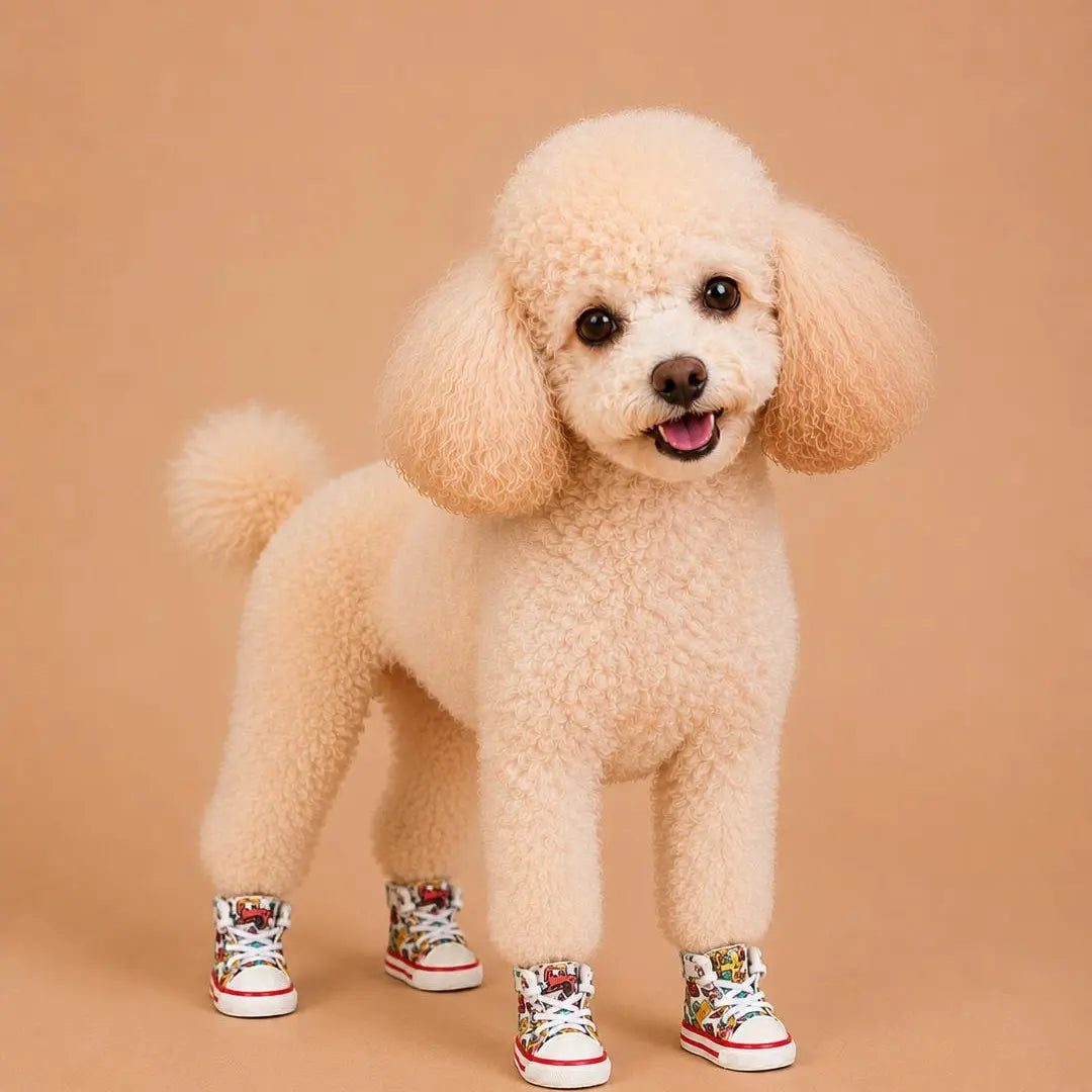 Stylish and Waterproof Denim Pet Sneakers - 4-Piece Anti-Slip Shoe Set for Small Dogs and Cats
