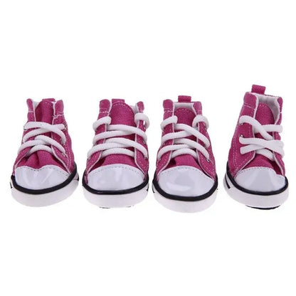 Stylish and Waterproof Denim Pet Sneakers - 4-Piece Anti-Slip Shoe Set for Small Dogs and Cats