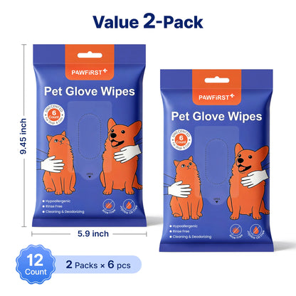 Pawfirst 12-Pack Hypoallergenic Pet Cleaning Gloves – Gentle No Rinse Grooming Wipes for Effortless Paw, Face, Ear, and Body Care
