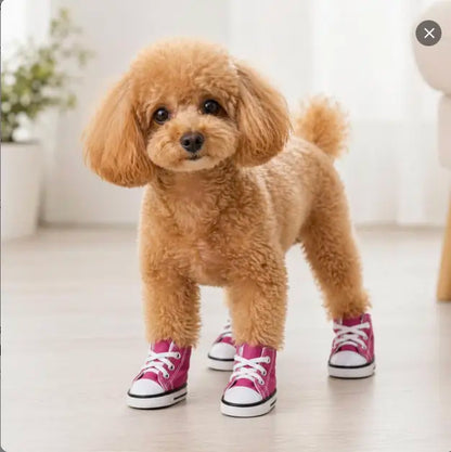 Stylish and Waterproof Denim Pet Sneakers - 4-Piece Anti-Slip Shoe Set for Small Dogs and Cats