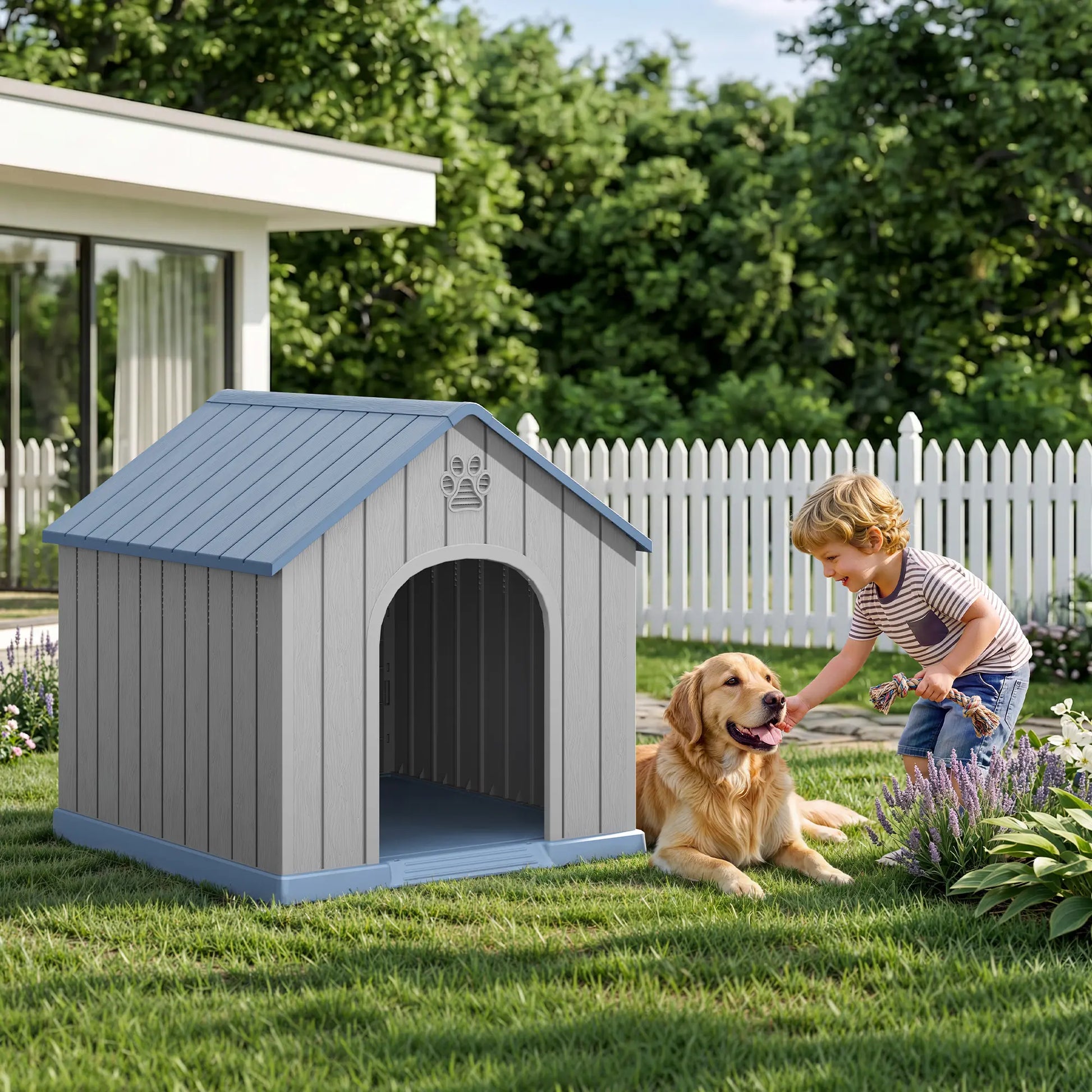 RIWENGO Elevated Waterproof Dog House - Cozy Shelter for Small to Large Dogs, Indoor & Outdoor Use, Easy to Clean & Assemble