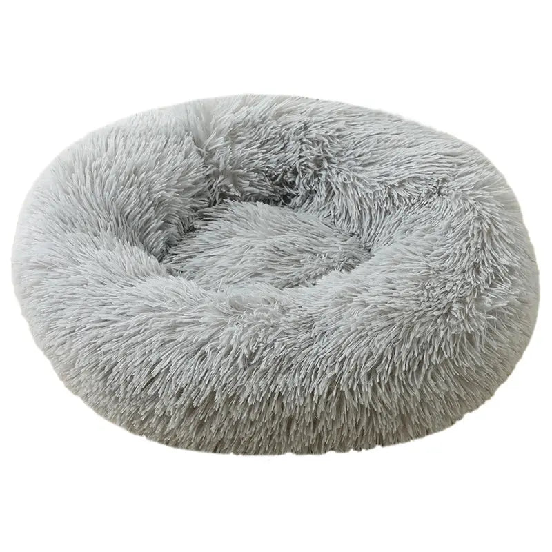 Ultimate Cozy Calming Fluffy Shaggy Donut Pet Bed - Self-Warming Plush Nest for Cats & Dogs with Anti-Slip Design for Maximum Comfort and Anxiety Relief
