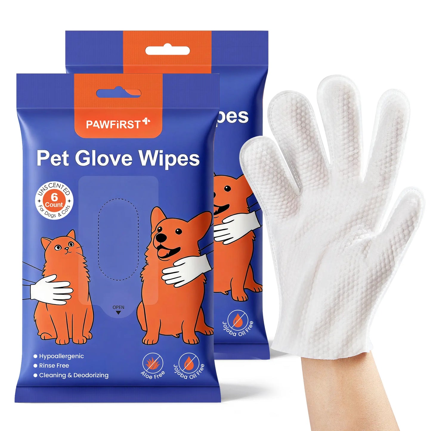 Pawfirst 12-Pack Hypoallergenic Pet Cleaning Gloves – Gentle No Rinse Grooming Wipes for Effortless Paw, Face, Ear, and Body Care