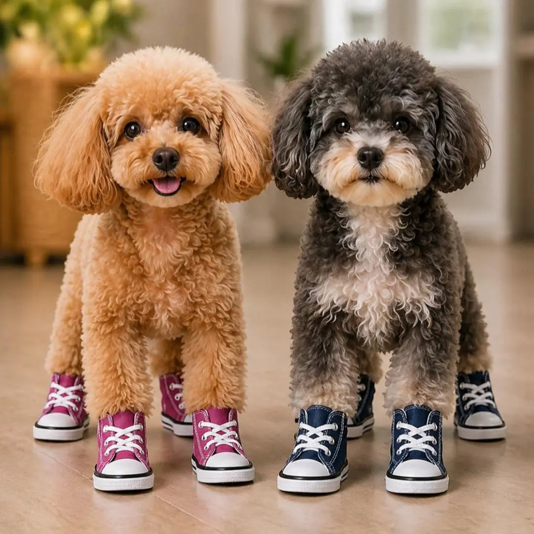 Stylish and Waterproof Denim Pet Sneakers - 4-Piece Anti-Slip Shoe Set for Small Dogs and Cats