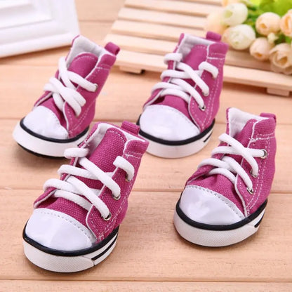 Stylish and Waterproof Denim Pet Sneakers - 4-Piece Anti-Slip Shoe Set for Small Dogs and Cats