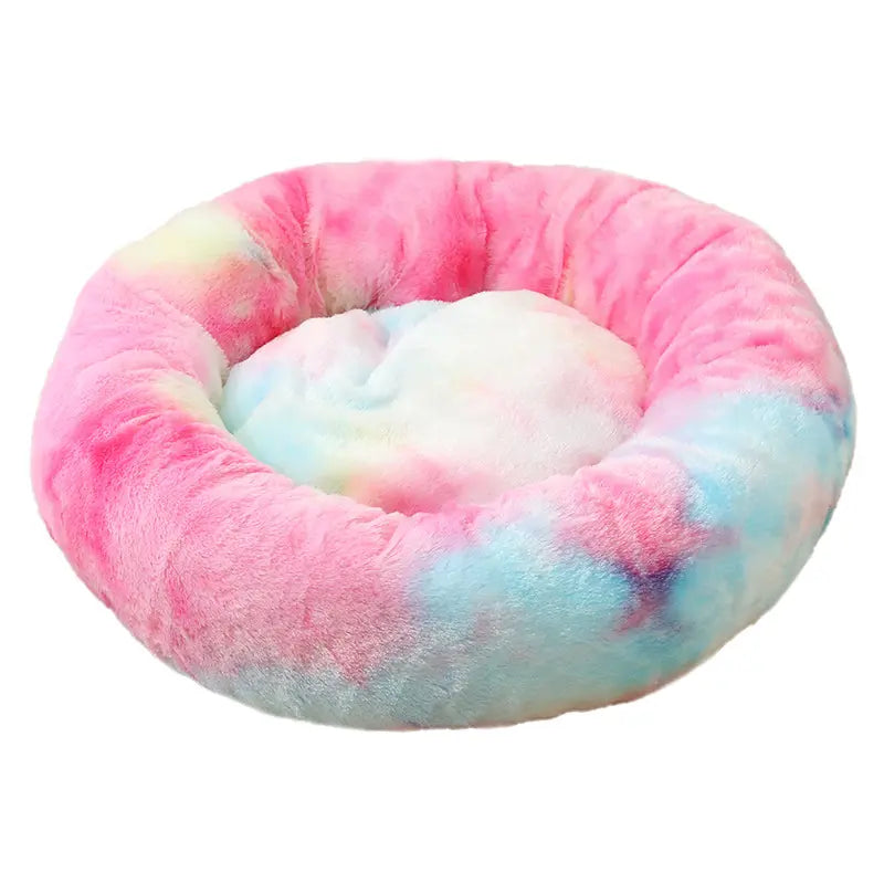 Ultimate Cozy Calming Fluffy Shaggy Donut Pet Bed - Self-Warming Plush Nest for Cats & Dogs with Anti-Slip Design for Maximum Comfort and Anxiety Relief