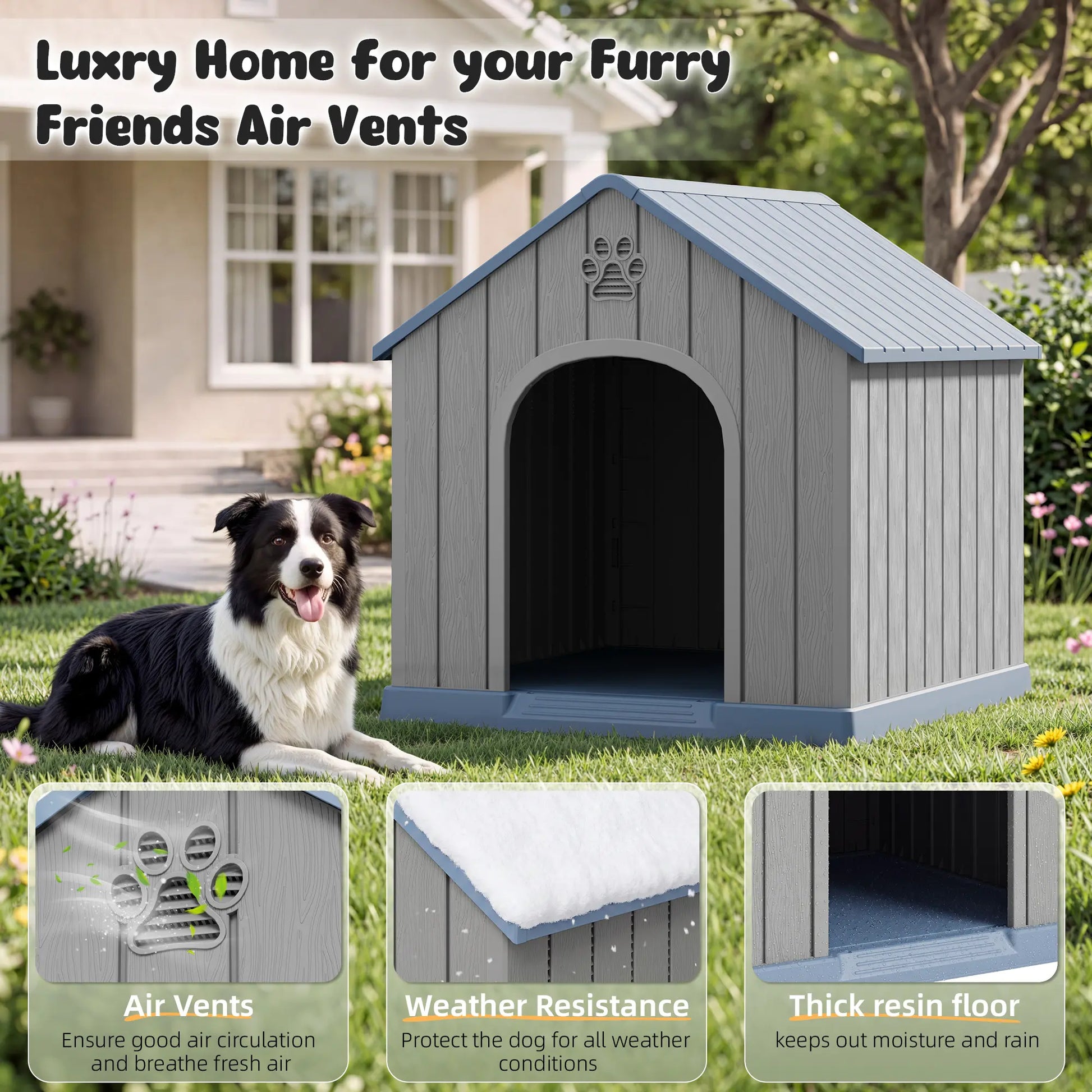 RIWENGO Elevated Waterproof Dog House - Cozy Shelter for Small to Large Dogs, Indoor & Outdoor Use, Easy to Clean & Assemble