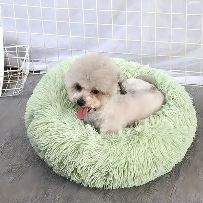 Ultimate Cozy Calming Fluffy Shaggy Donut Pet Bed - Self-Warming Plush Nest for Cats & Dogs with Anti-Slip Design for Maximum Comfort and Anxiety Relief