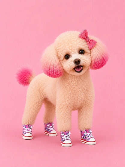 Stylish and Waterproof Denim Pet Sneakers - 4-Piece Anti-Slip Shoe Set for Small Dogs and Cats