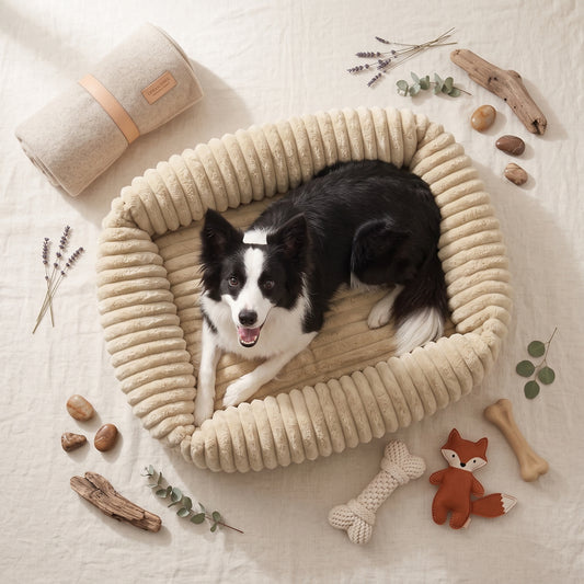 Orthopedic Calming Dog Bed with dog - styled lifestyle photo
