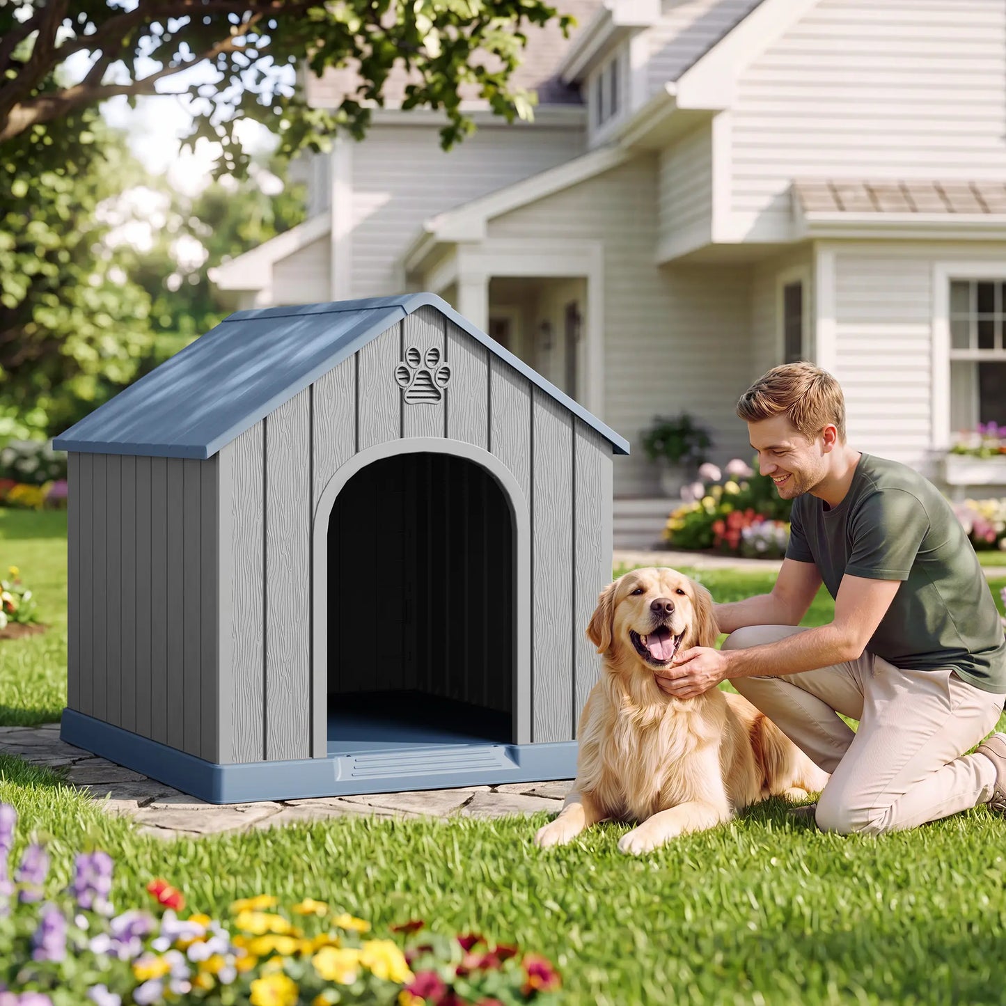 RIWENGO Elevated Waterproof Dog House - Cozy Shelter for Small to Large Dogs, Indoor & Outdoor Use, Easy to Clean & Assemble
