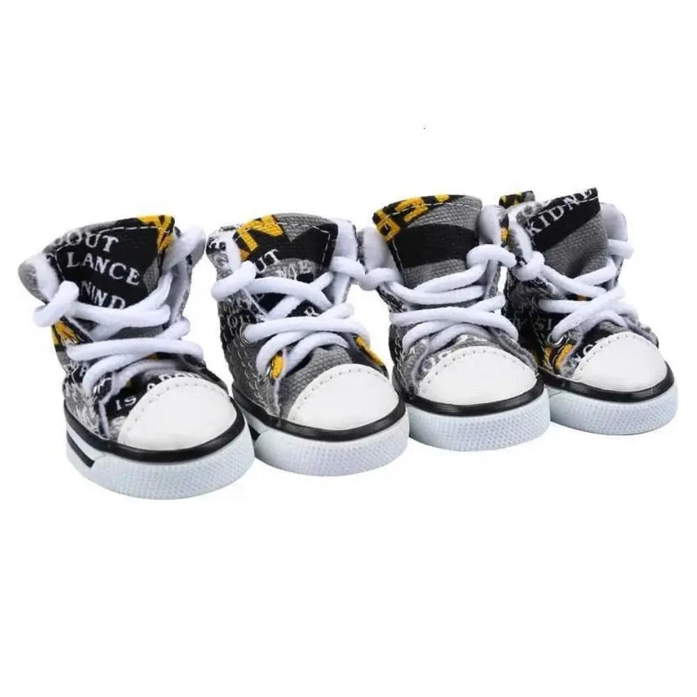 Stylish and Waterproof Denim Pet Sneakers - 4-Piece Anti-Slip Shoe Set for Small Dogs and Cats