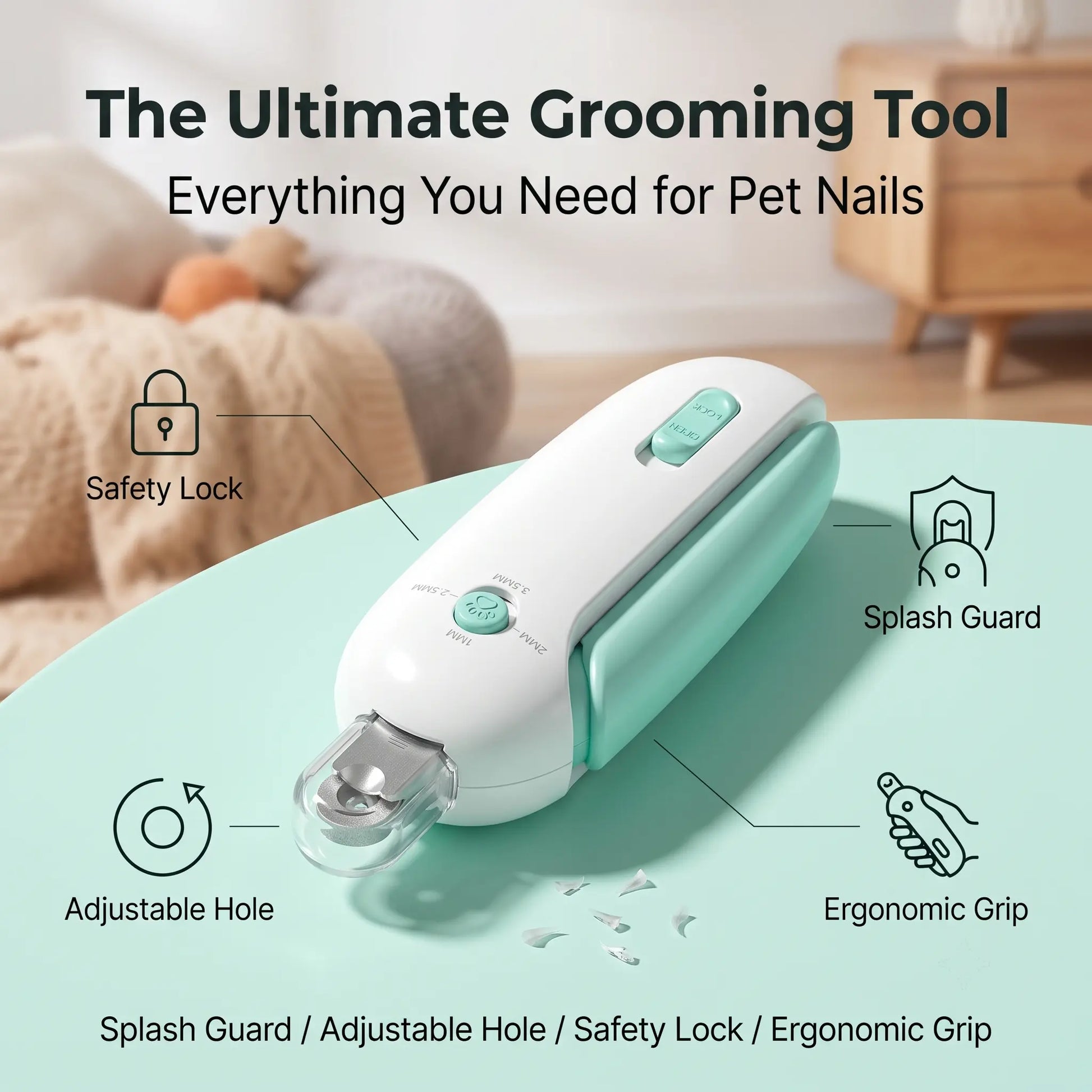 Rechargeable LED Light Pet Nail Grinder Clipper - Professional Dog & Cat Claw Care Tool with Bright Lights, Built-In File, Anti-Cut Paw Protection, 3-Speed Adjustable Electric Trimmer That Trims Nails for Small/Medium/Large Dogs, Kittens