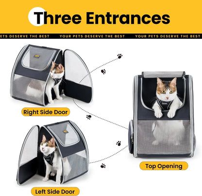 Ultimate Cat & Small Dog Carrier Backpack - Lightweight, Foldable Design with Breathable Mesh Windows for Safe Travel, Hiking & Outdoor Adventures