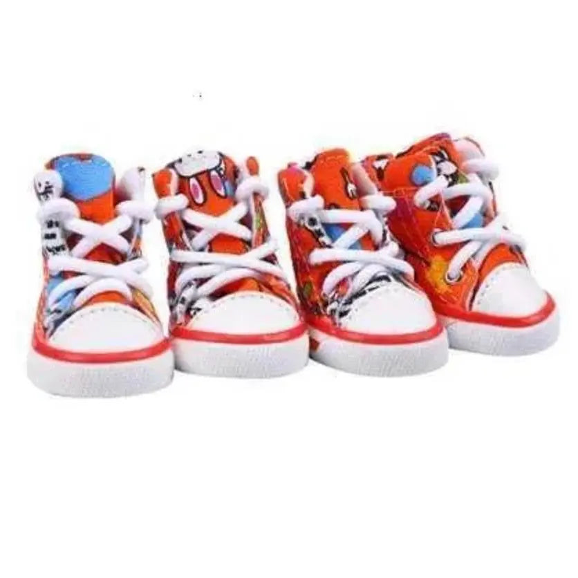 Stylish and Waterproof Denim Pet Sneakers - 4-Piece Anti-Slip Shoe Set for Small Dogs and Cats