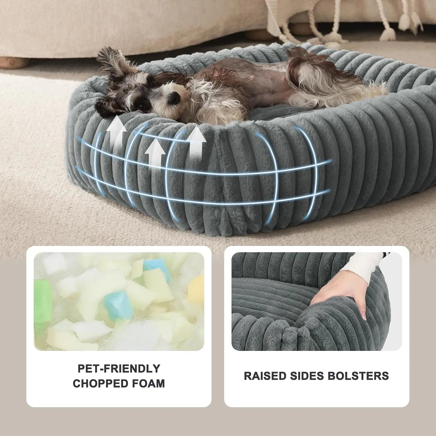 Luxurious Orthopedic Dog Bed for Small Dogs - Washable and Cozy Calming Cuddler with Anti-Slip Base in Grey (20"x19"x6")