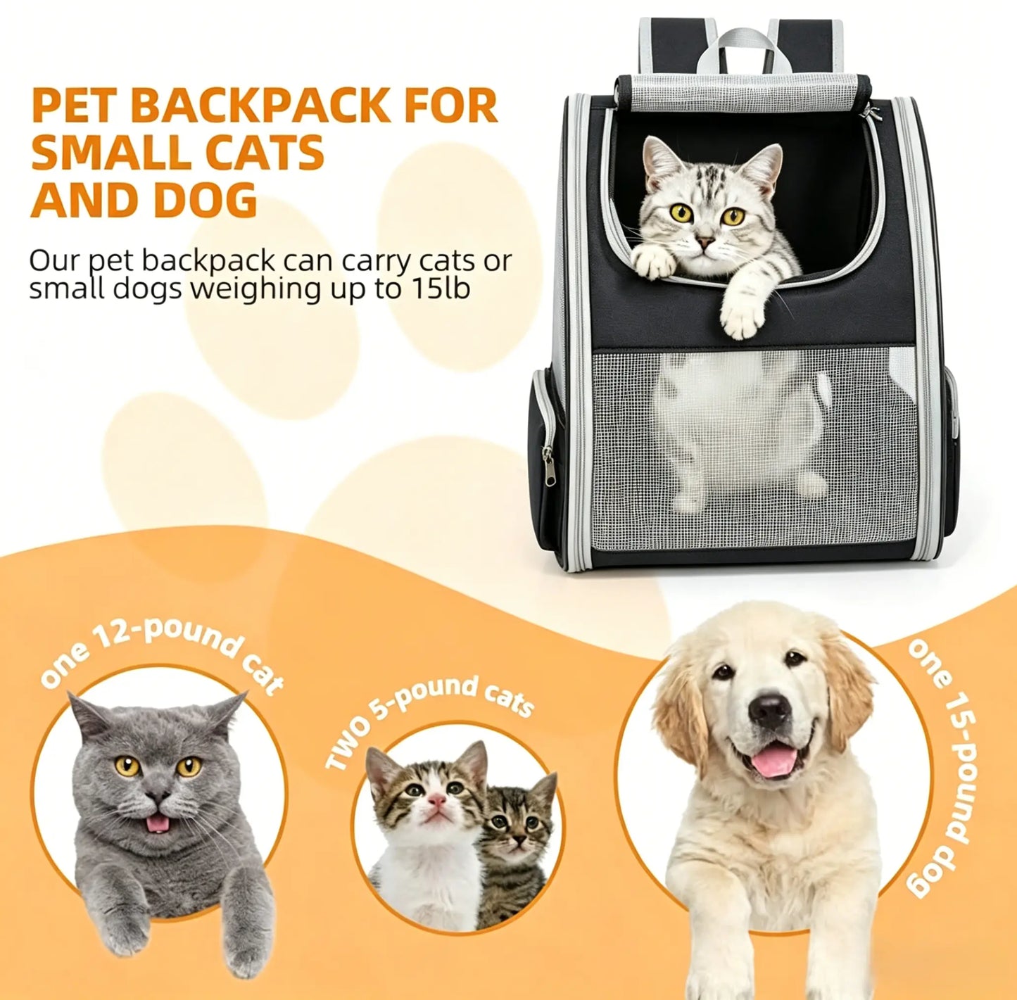 Ultimate Cat & Small Dog Carrier Backpack - Lightweight, Foldable Design with Breathable Mesh Windows for Safe Travel, Hiking & Outdoor Adventures