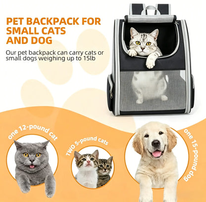 Ultimate Cat & Small Dog Carrier Backpack - Lightweight, Foldable Design with Breathable Mesh Windows for Safe Travel, Hiking & Outdoor Adventures
