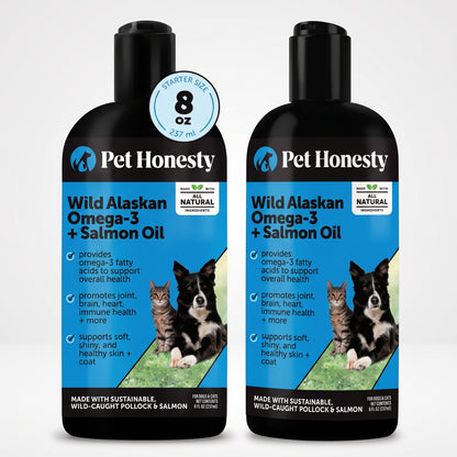Wild Alaskan Omega-3 Salmon Oil, two bottles with 8oz starter size badge
